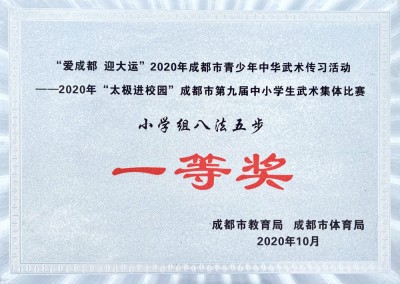 2020年“太極進校園”成都市第九屆中小學生武術集體比賽一等獎
